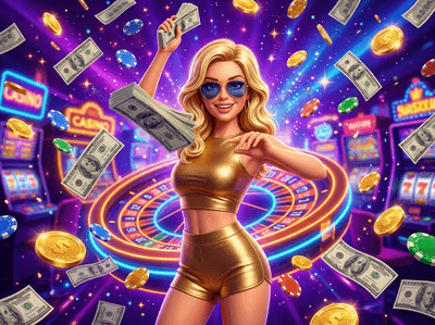Luxury online casino gaming interface with golden chips